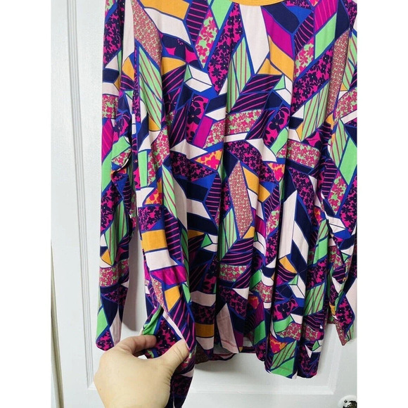 LOGO Lori Goldstein 2X Tunic Multicolor Multi-pattern Womens Rayon Casual Comfy - Picture 2 of 9